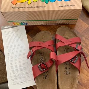 Red Birkenstock sandals never worn